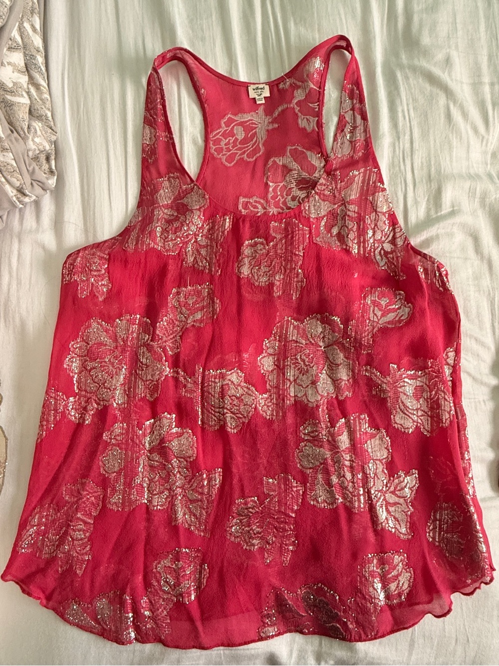 Wilfred Aritzia Hot Pink Metallic Floral Racerback Tank